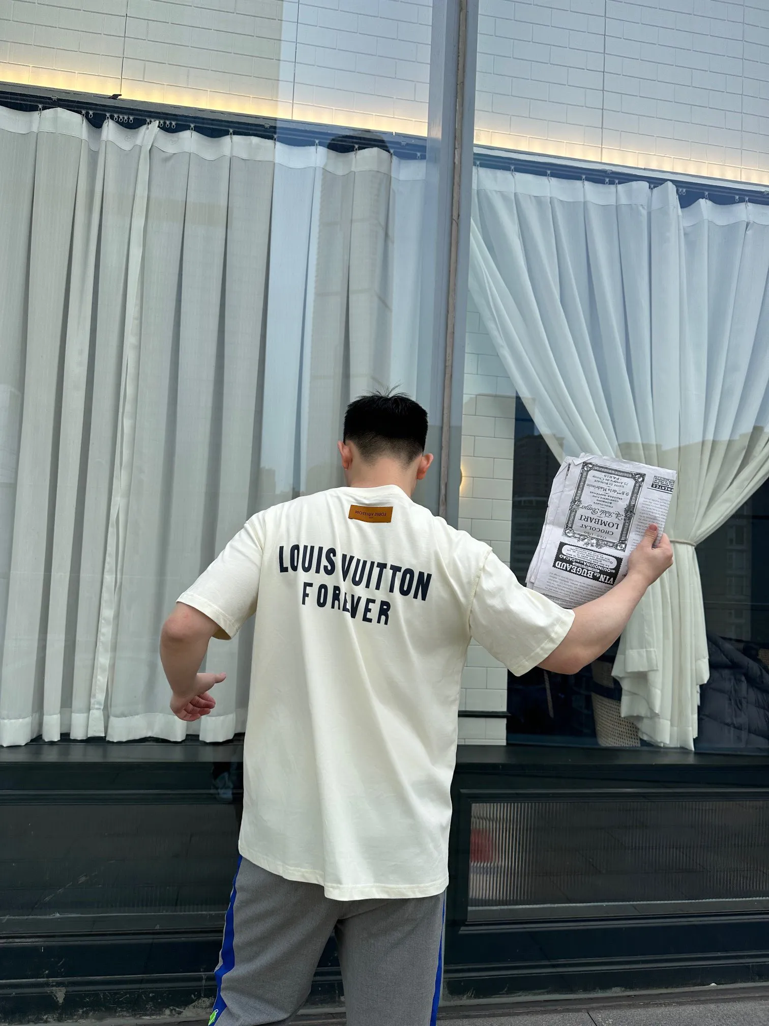 Louis Vuitton/Louis Vuitton 22ss fake pocket letter printed short sleeves
